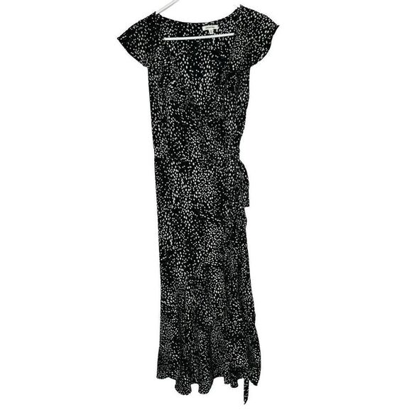 Max Studio Black Cream Pink Wrap Ruffle Maxi Dress - Picture 1 of 9
